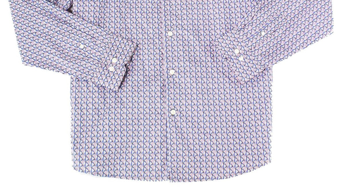 Tasso Elba Men's Geometric Print Dress Shirt Blue Size Small