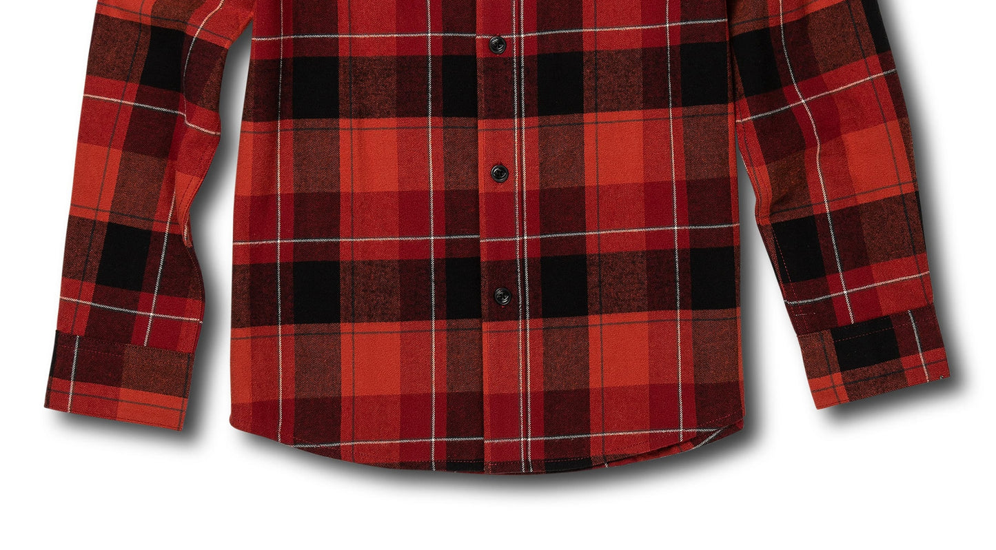 Volcom Big Boy's Cotton Modern Fit Flannel Plaid Shirt Brown Size 2XL