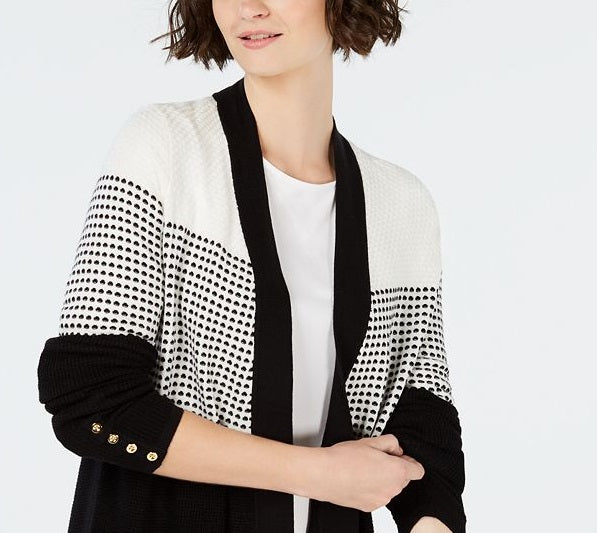 Charter Club Women's Colorblocked Cardigan Sweater Black Size X-Large