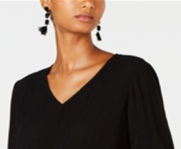 INC International Concepts Women's Tie Front Top Black Size Petite