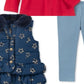 Tommy Hilfiger Little Girl's 3 Pc Ruffled Faux Fur Collar Vest Logo Top & Leggings Set Blue Size 6