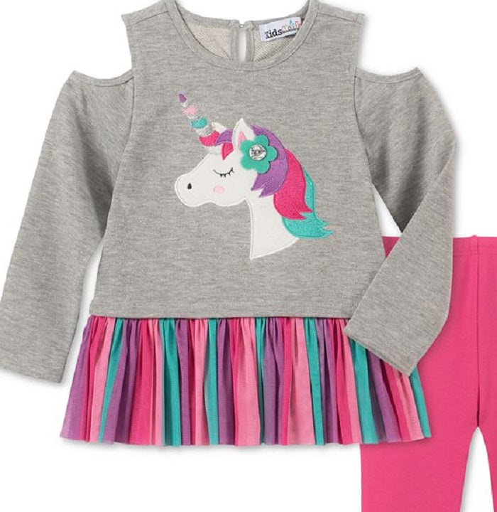 Kids Headquarters Baby Girl's 2 Pc Long Sleeve Unicorn Tunic & Leggings Set Gray Size 6-9MOS