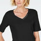 Karen Scott Women's Cotton V Neck T-Shirt Black Size Small