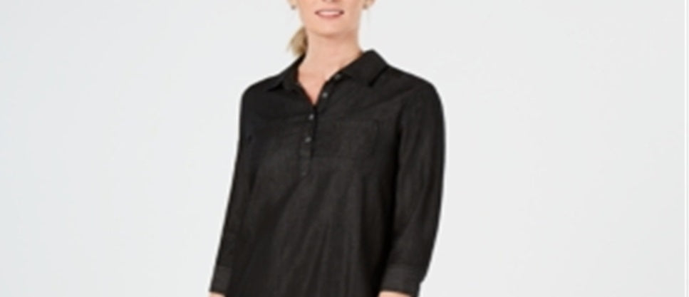 Karen Scott Women's Chambray Shirtdress Black Size Petite X-Large