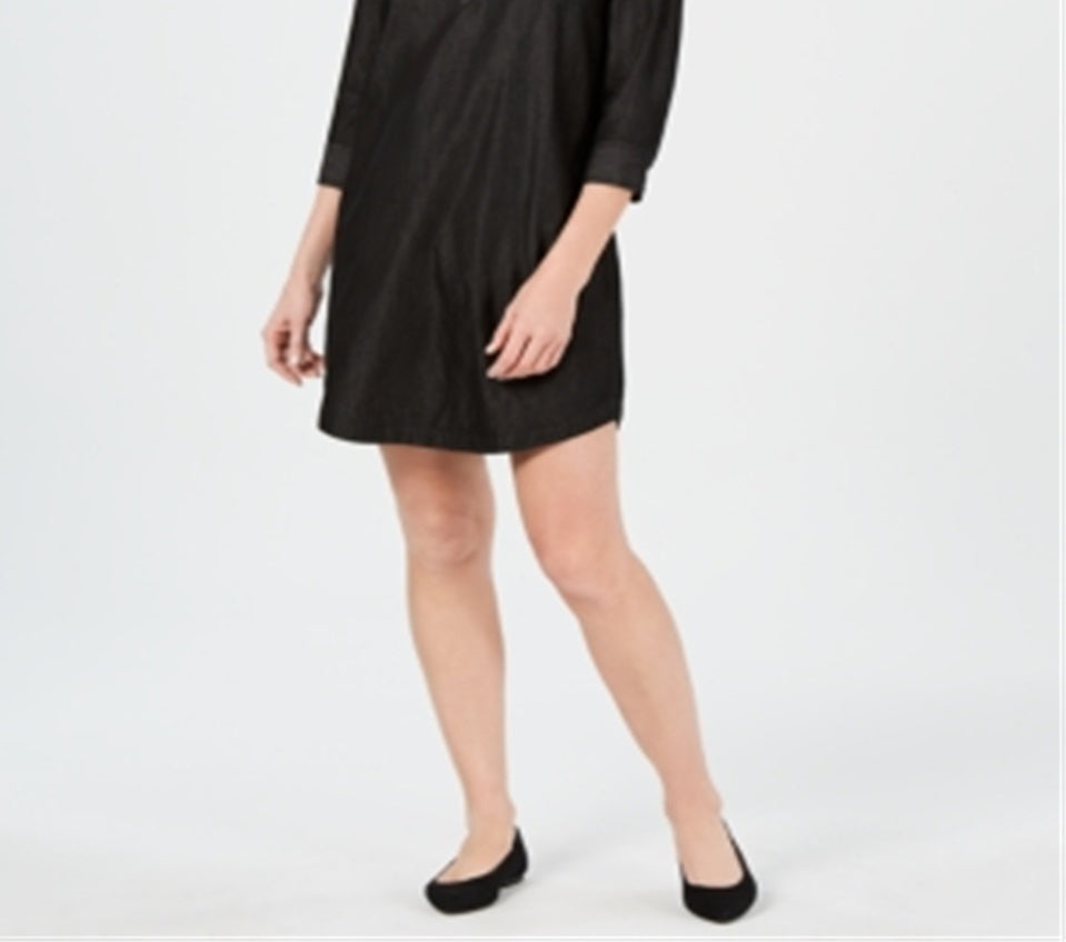 Karen Scott Women's Chambray Shirtdress Black Size Petite X-Large