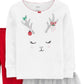 Carter's Toddler Girl's 3 Pc Reindeer Tutu Pajamas Set White Size 2T