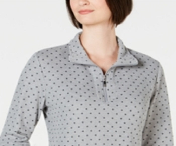 Karen Scott Women's Printed Zip Neck Top Gray Size Petite