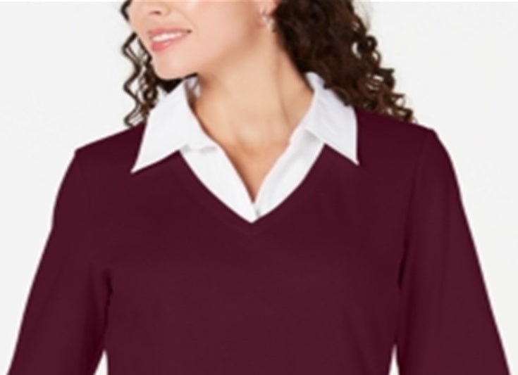 Karen Scott Women's Cotton Layered Look Top Red Size S