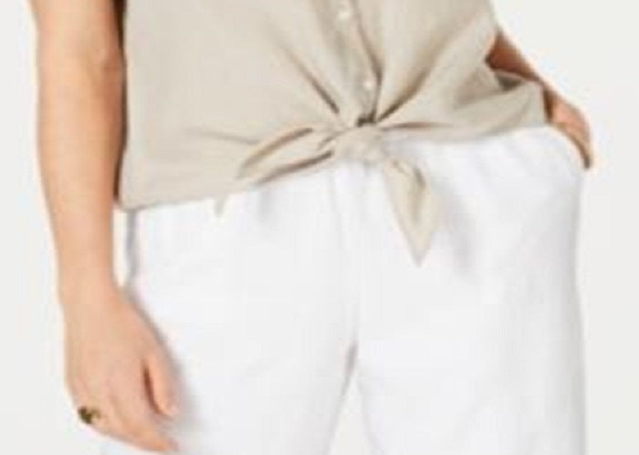 Charter Club Women's Linen Tie Front Shirt Brown Size XXL