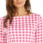 Charter Club Women's Cotton Gingham Print Boat Neck Top Black Size XS