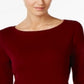 Charter Club Women's Pima Cotton Boat Neck Button Shoulder Top Red Size -XL