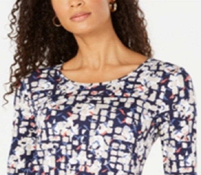 JM Collection Women's Printed T-Shirt Blue Size 2XL