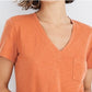 Style & Co Women's Cuffed Sleeves Heather Short Sleeve V Neck T-Shirt Orange Size Petite X-Large
