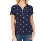 Karen Scott Women's Perfect Swing Metallic-Embroidery Henley Top  Intrepid Blue Blue Size XS
