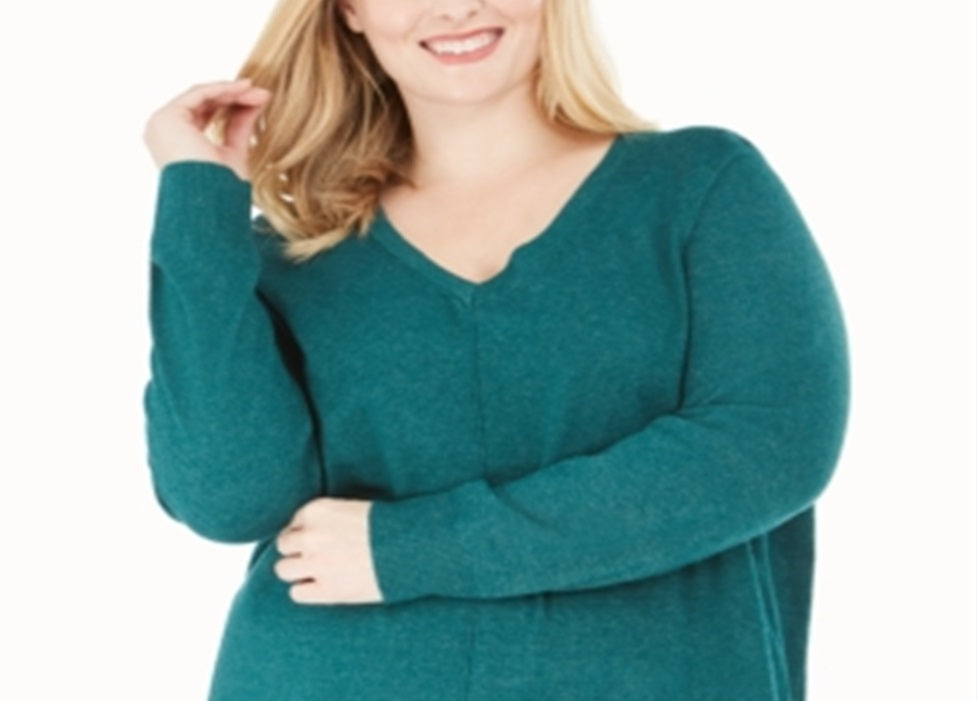 Karen Scott Women's V Neck Sweater Green Size 3X