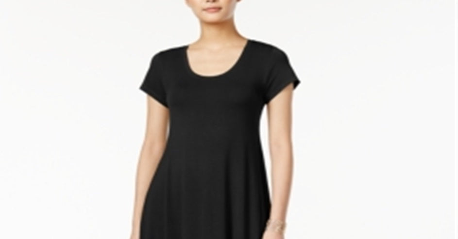 Style & Co Women's Short Sleeve a Line Dress Black Size XS