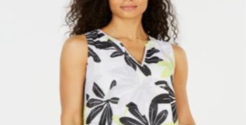 Alfani Women's Printed Crossover Front Top Green Size Petite M