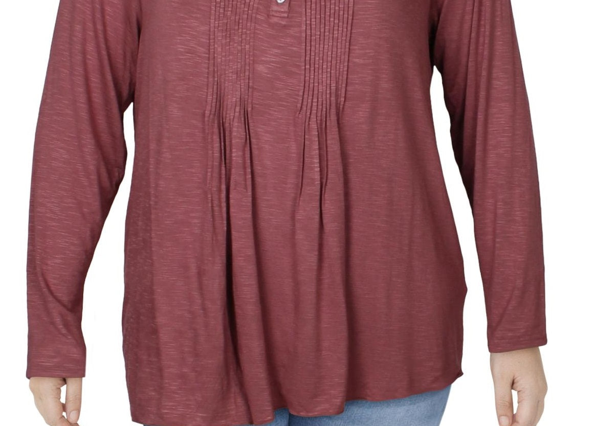 Style & Co Women's Marled Pintuck Top Purple Size XL