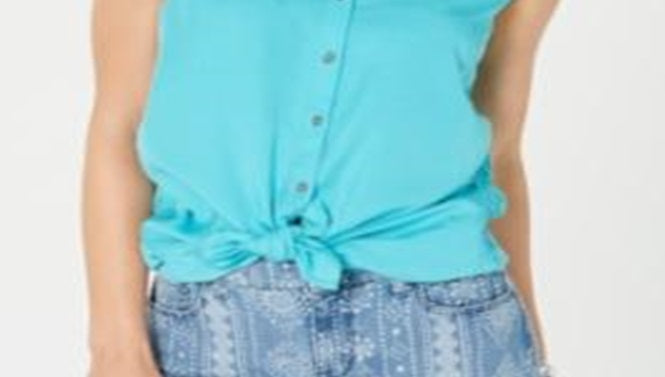 Style & Co Women's Cinched Side Sleeveless Top Blue Size Petite M