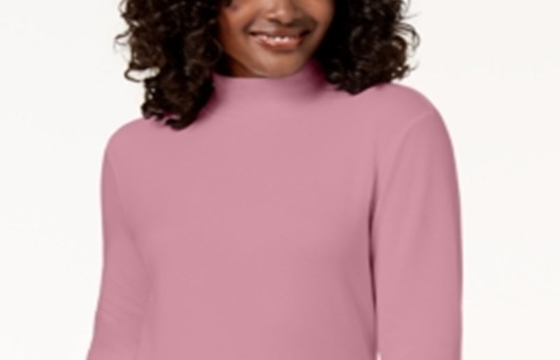 Karen Scott Women's Cotton Mock Neck Top Pink Size XXL