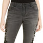 INC International Concepts Women's Flocked Leopard Print Skinny Jeans Black Size 0