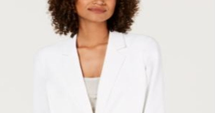 Alfani Women's Notch Collar One Button Jacket White Size S