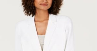 Alfani Women's Notch Collar One Button Jacket White Size S