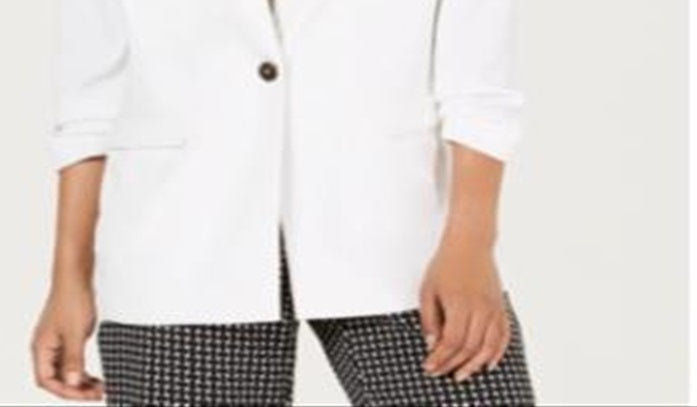Alfani Women's Notch Collar One Button Jacket White Size S