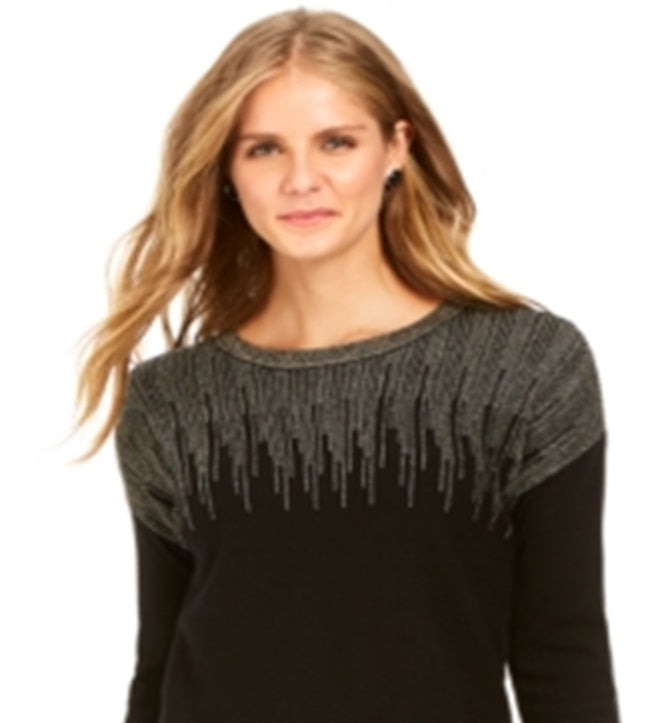 Alfani Women's Metallic-Detail Vented-Hem Sweater  Black Size Petite S