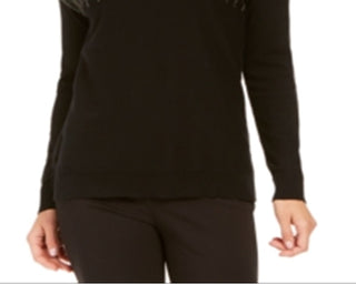 Alfani Women's Metallic-Detail Vented-Hem Sweater  Black Size Petite S