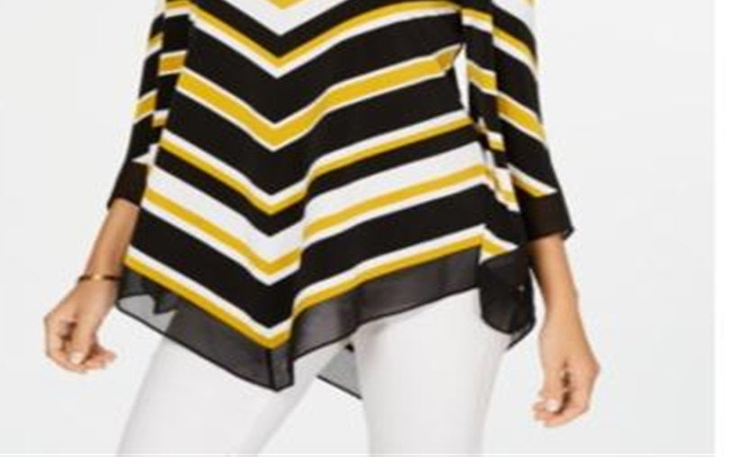 Alfani Women's Striped V Hem Top Yellow Size Petite M