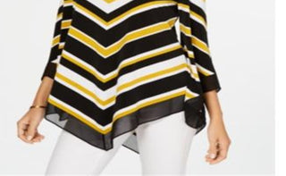 Alfani Women's Striped V Hem Top Yellow Size Petite M