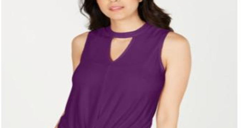 Thalia Sodi Women's Tie Hem Keyhole Sleeveless Top Purple Size -XL