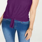 Thalia Sodi Women's Tie Hem Keyhole Sleeveless Top Purple Size -XL