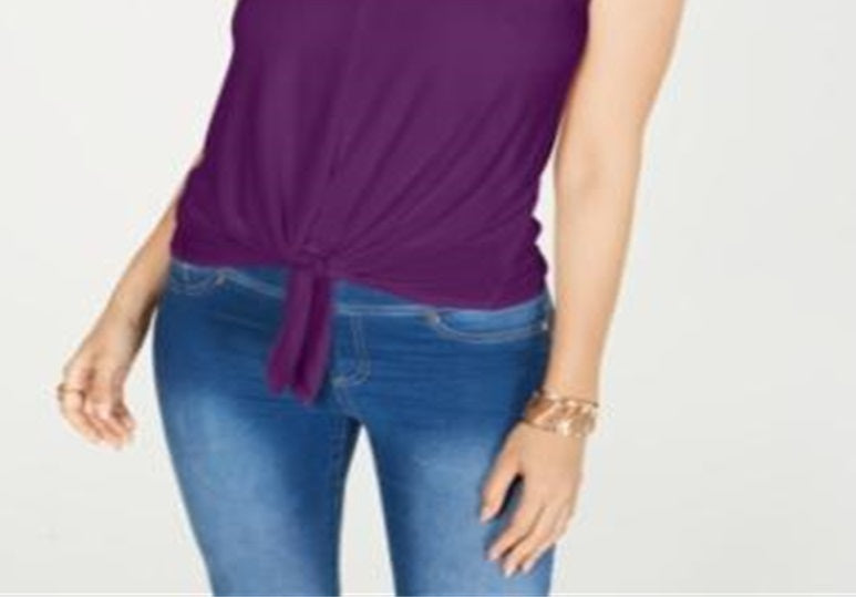 Thalia Sodi Women's Tie Hem Keyhole Sleeveless Top Purple Size -XL