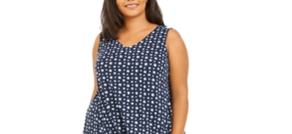 Style & Co Women's Plus Printed Cross Back Swing Dress Blue Size XL