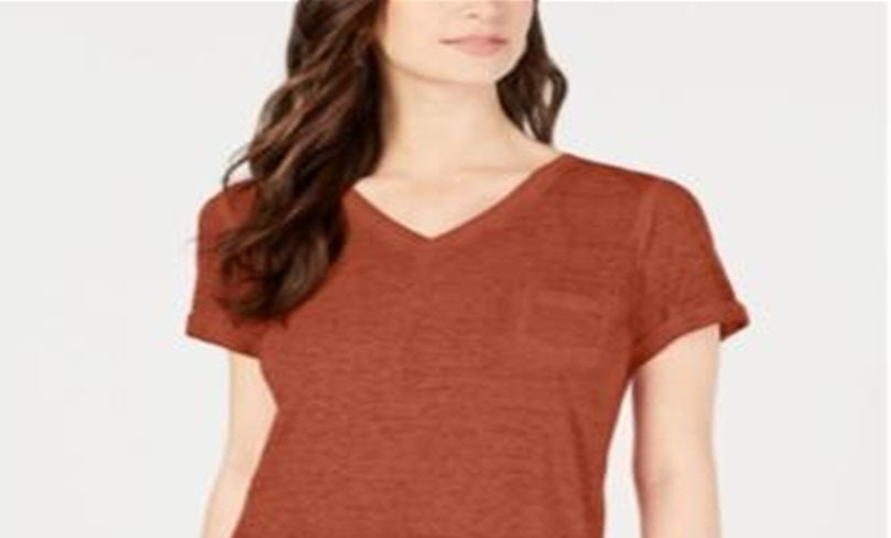 Style & Co Women's Burnout V Neck T-Shirt Orange Size Petite S