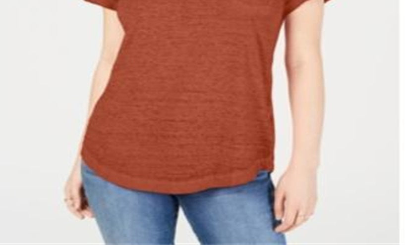 Style & Co Women's Burnout V Neck T-Shirt Orange Size Petite S