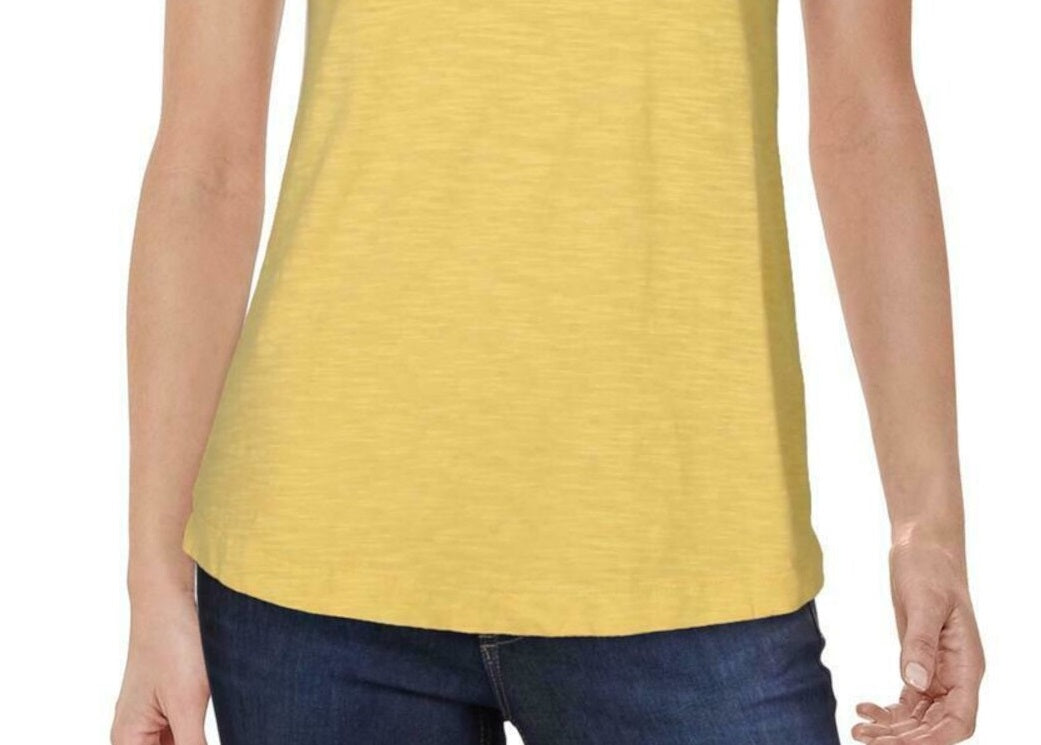 Style & Co Women's Pocket V Neck T-Shirt Yellow Size Petite X-Large