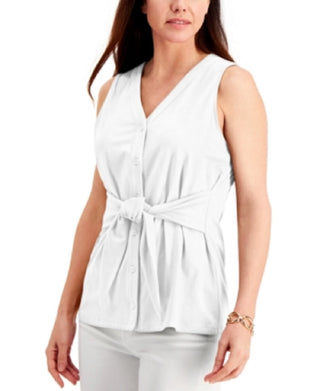 Charter Club Women's Tie Front Sleeveless Top White Size XS