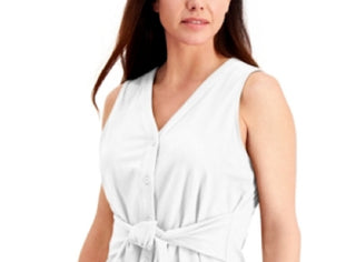 Charter Club Women's Tie Front Sleeveless Top White Size XS