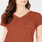 Style & Co Women's Burnout V Neck T-Shirt Brown  Size -Petite M
