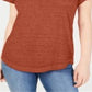 Style & Co Women's Burnout V Neck T-Shirt Brown  Size -Petite M