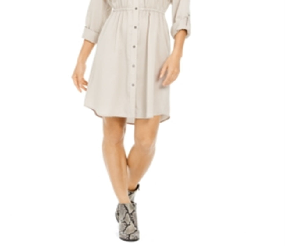 Style & Co Women's Solid Utility Shirtdress Gray Size Small
