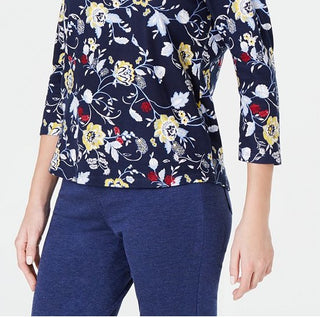 Charter Club Women's Cotton Printed Top Blue Size Petite M