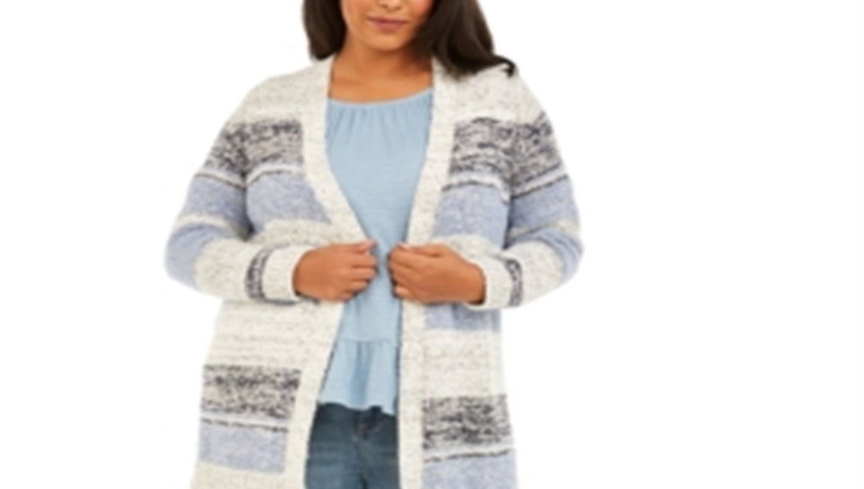 Style & Co Women's Striped Texture Cardigan Blue Size 0X