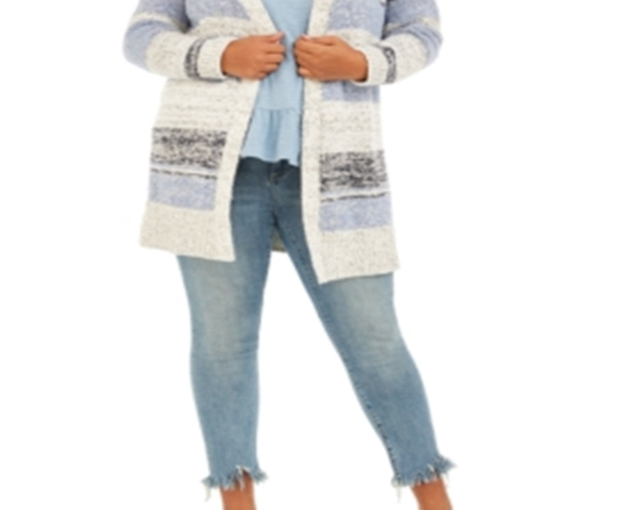 Style & Co Women's Striped Texture Cardigan Blue Size 0X