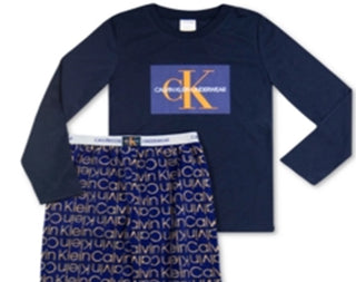 Calvin Klein Big Boy's 2 Pc Logo Fleece Pajamas Set Blue Size S