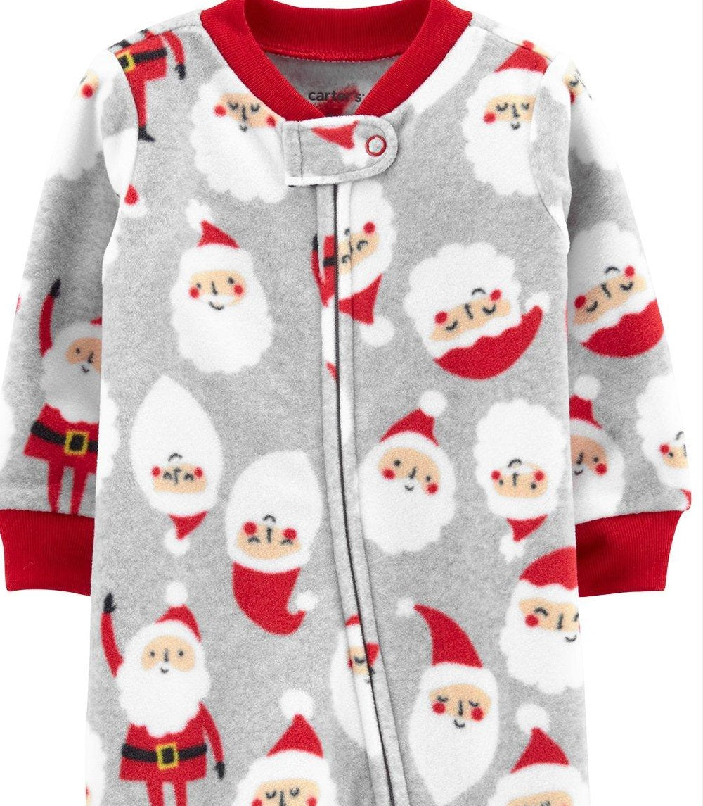 Carter's Kid's Print Santa Fleece Footie Gray Size NEWBORN
