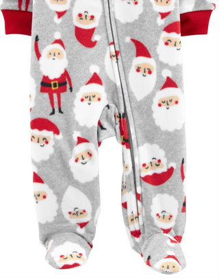 Carter's Kid's Print Santa Fleece Footie Gray Size NEWBORN
